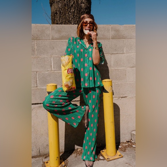 Dressed in LALA Plissé Set Retro Watermelon Polka Dots sz Large NWOT - Picture 3 of 14